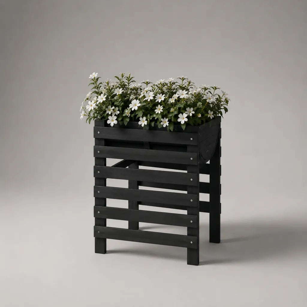 Jardinière surélevée Rectangulaire en pin massif et feutre PP noir, 60 × 30 × 80 cm