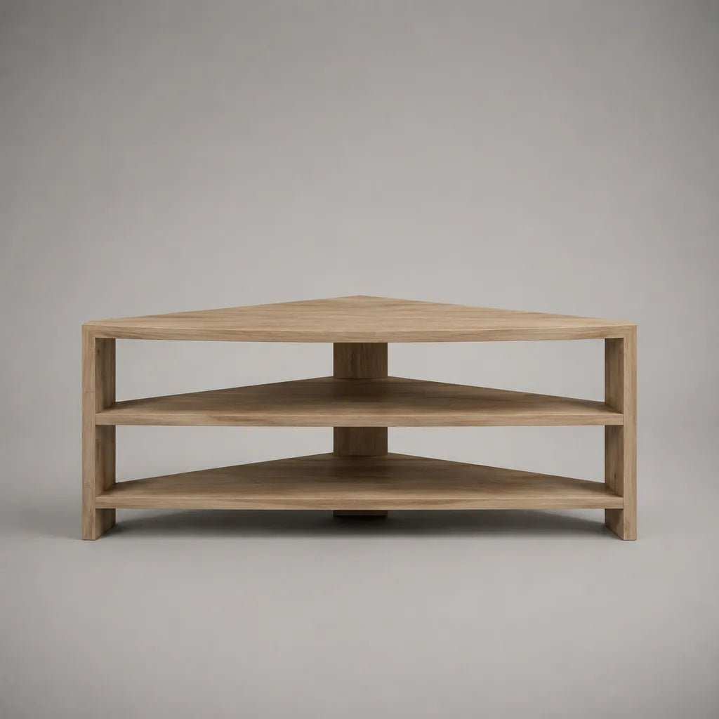 Lowboard de télévision d'angle en panneaux de particules avec placage de chêne, 2 étagères ouvertes, chêne naturel, 100 × 45 × 50 cm