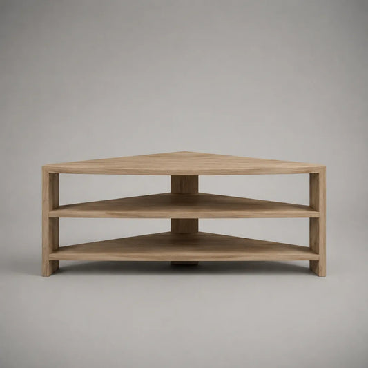 Lowboard de télévision d'angle en panneaux de particules avec placage de chêne, 2 étagères ouvertes, chêne naturel, 100 × 45 × 50 cm