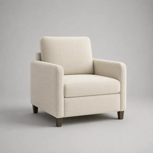 Fauteuil avec accoudoirs, housse en tissu et pieds en bois, crème, 82 × 84 × 88 cm