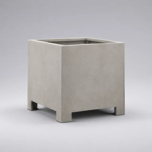 Pot de fleurs carré sur pies en fibre-ciment gris clair, 50 × 50 × 55 cm