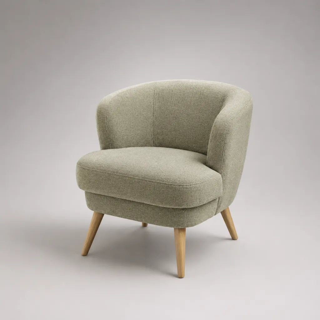 Fauteuil rembourré avec housse en tissu et pieds en bois massif, vert sauge, 76 × 73 × 75 cm