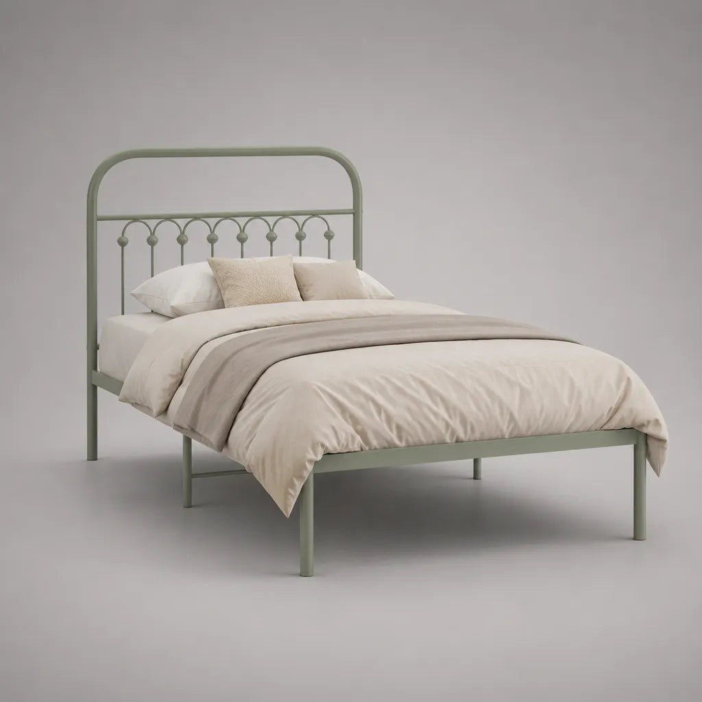 Lit double en métal vert sauge rectangulaire 140 × 200 cm