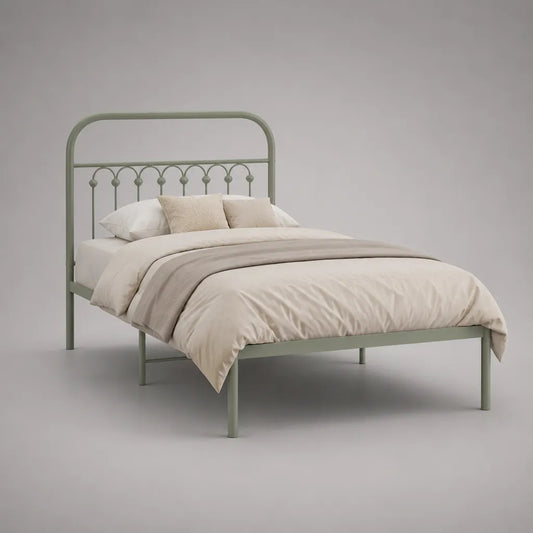 Lit double en métal vert sauge rectangulaire 140 × 200 cm
