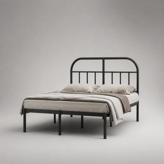 Lit double en métal avec tête de lit, noir, couchage 140 × 200 cm