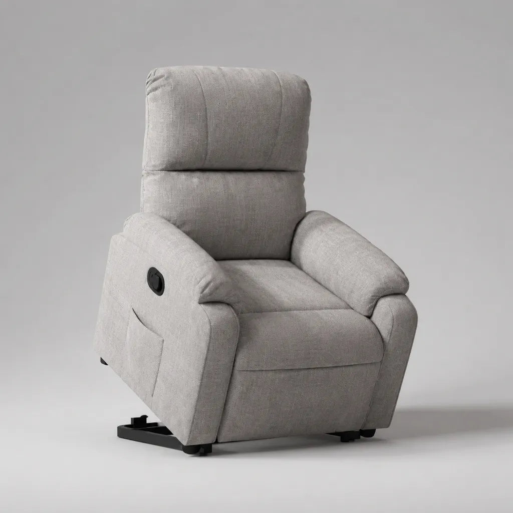 Fauteuil relax manuel avec repose-pieds, housse en tissu et cadre en acier, gris clair, 92 × 96 × 105 cm