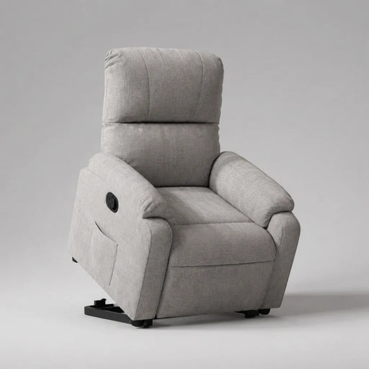 Fauteuil relax manuel avec repose-pieds, housse en tissu et cadre en acier, gris clair, 92 × 96 × 105 cm